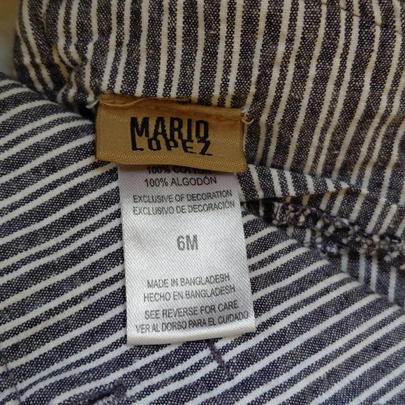 Baby Boys Mario Lopez Navy White Striped Overalls 6 Months - Picture 3 of 4